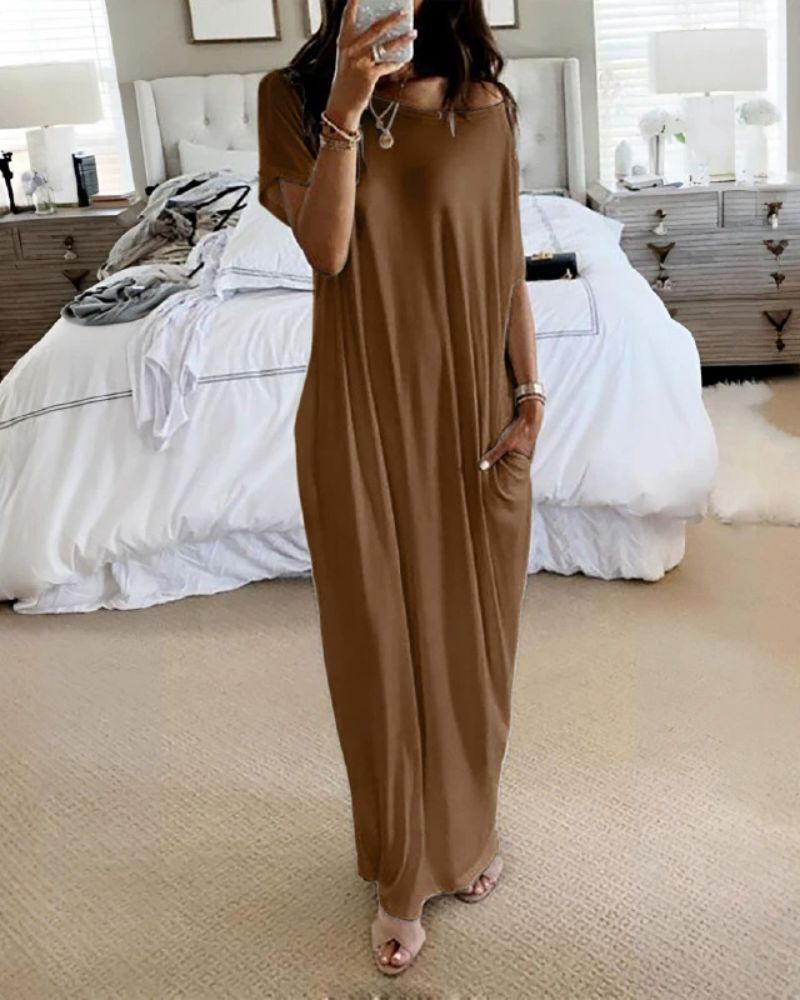 Solid Batwing Sleeve Lounge Dress