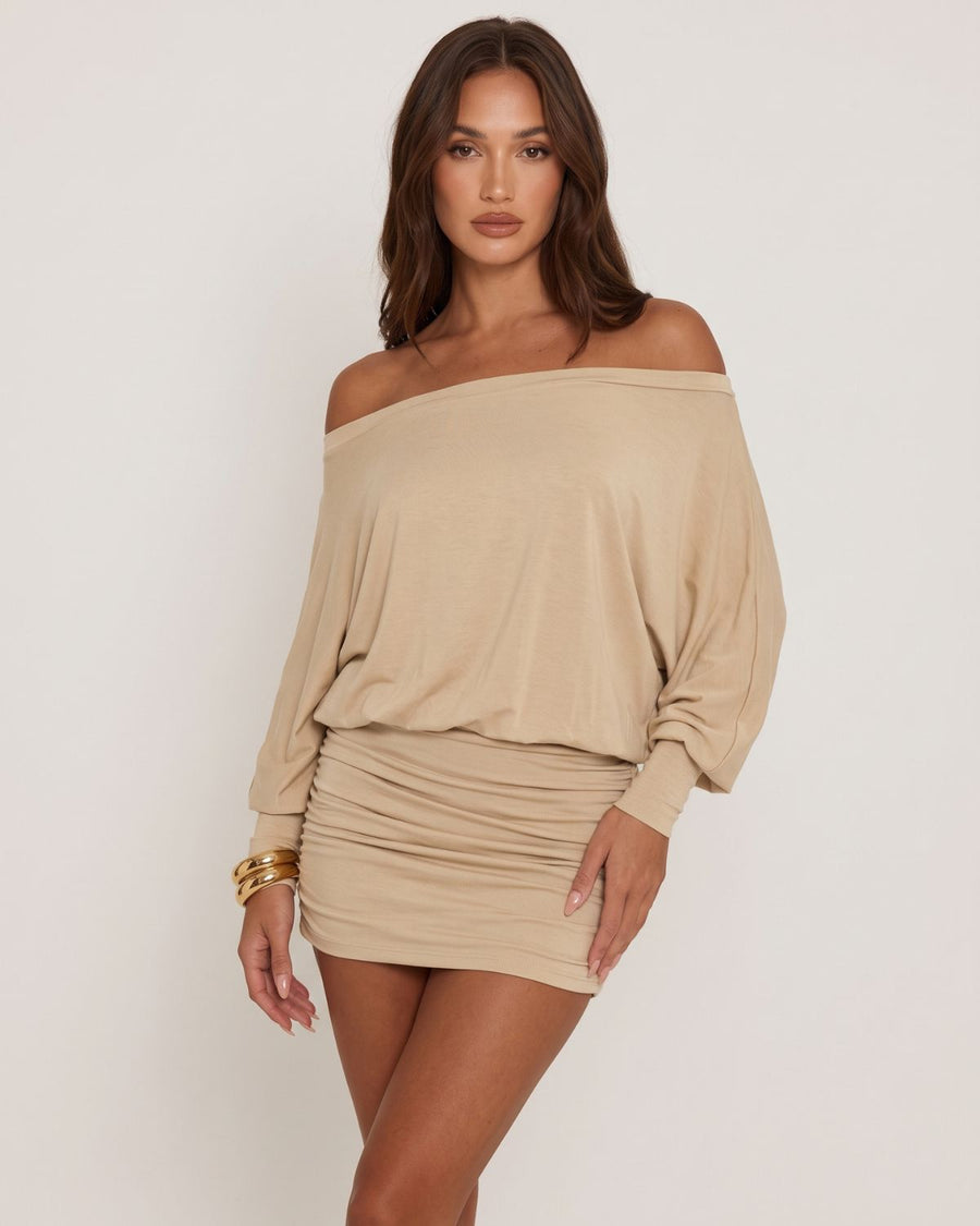 Off-Shoulder Dolman Sleeve Mini Dress