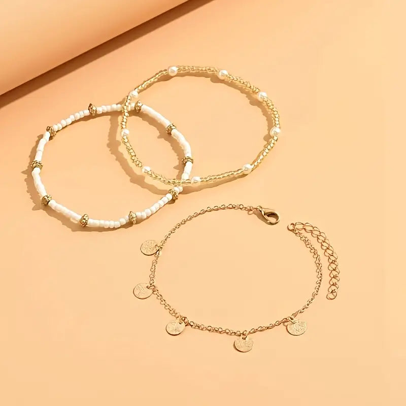 Coastal Charm 3-Piece Layered Anklet Set