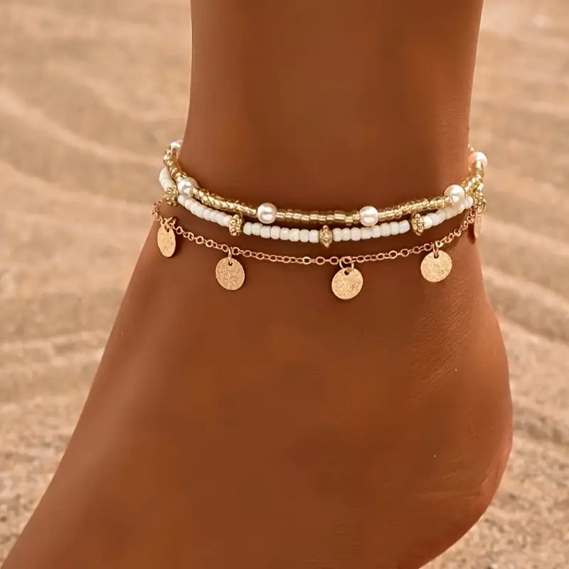 Coastal Charm 3-Piece Layered Anklet Set