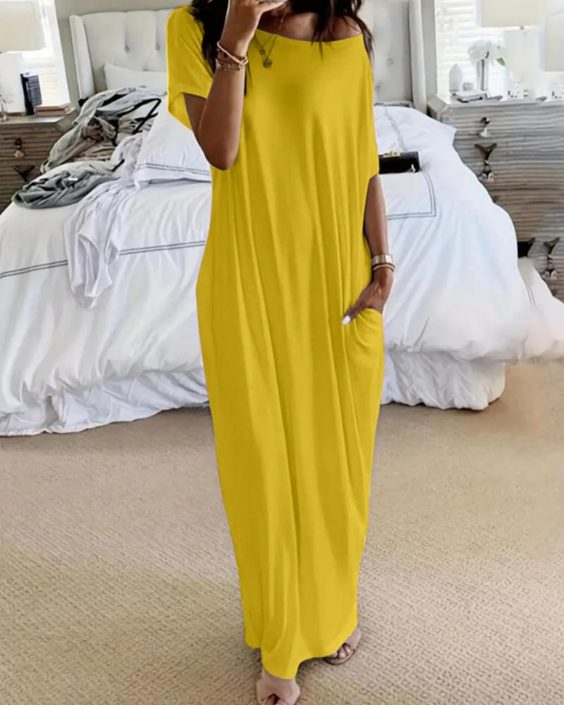 Solid Batwing Sleeve Lounge Dress