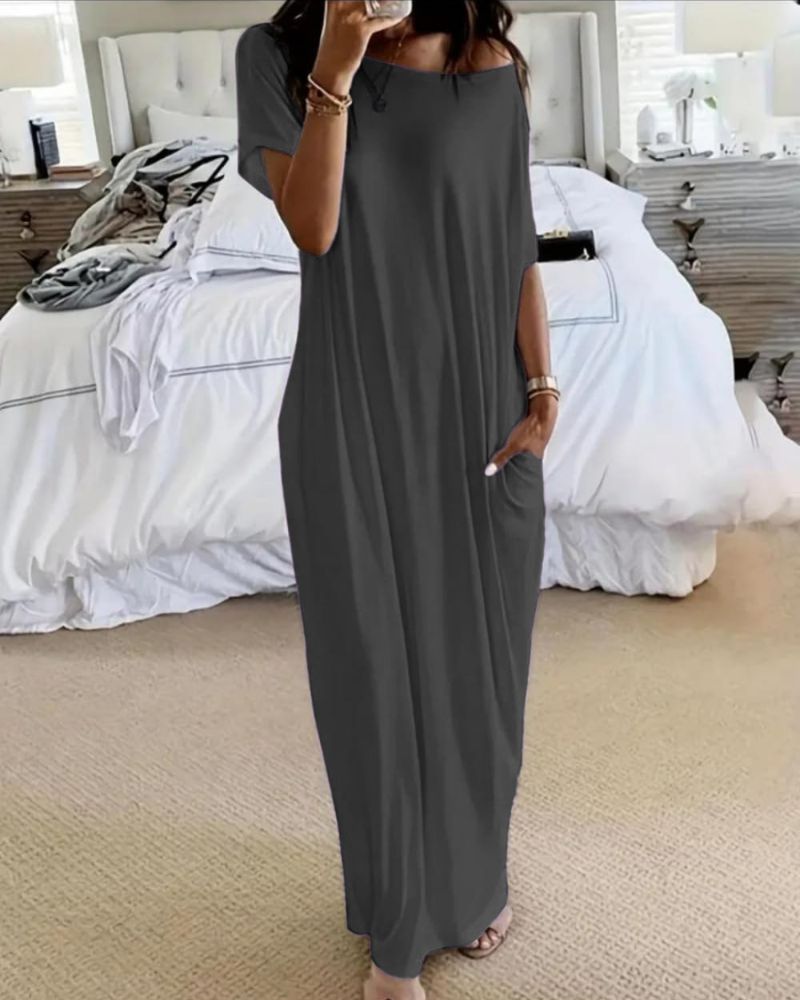 Solid Batwing Sleeve Lounge Dress