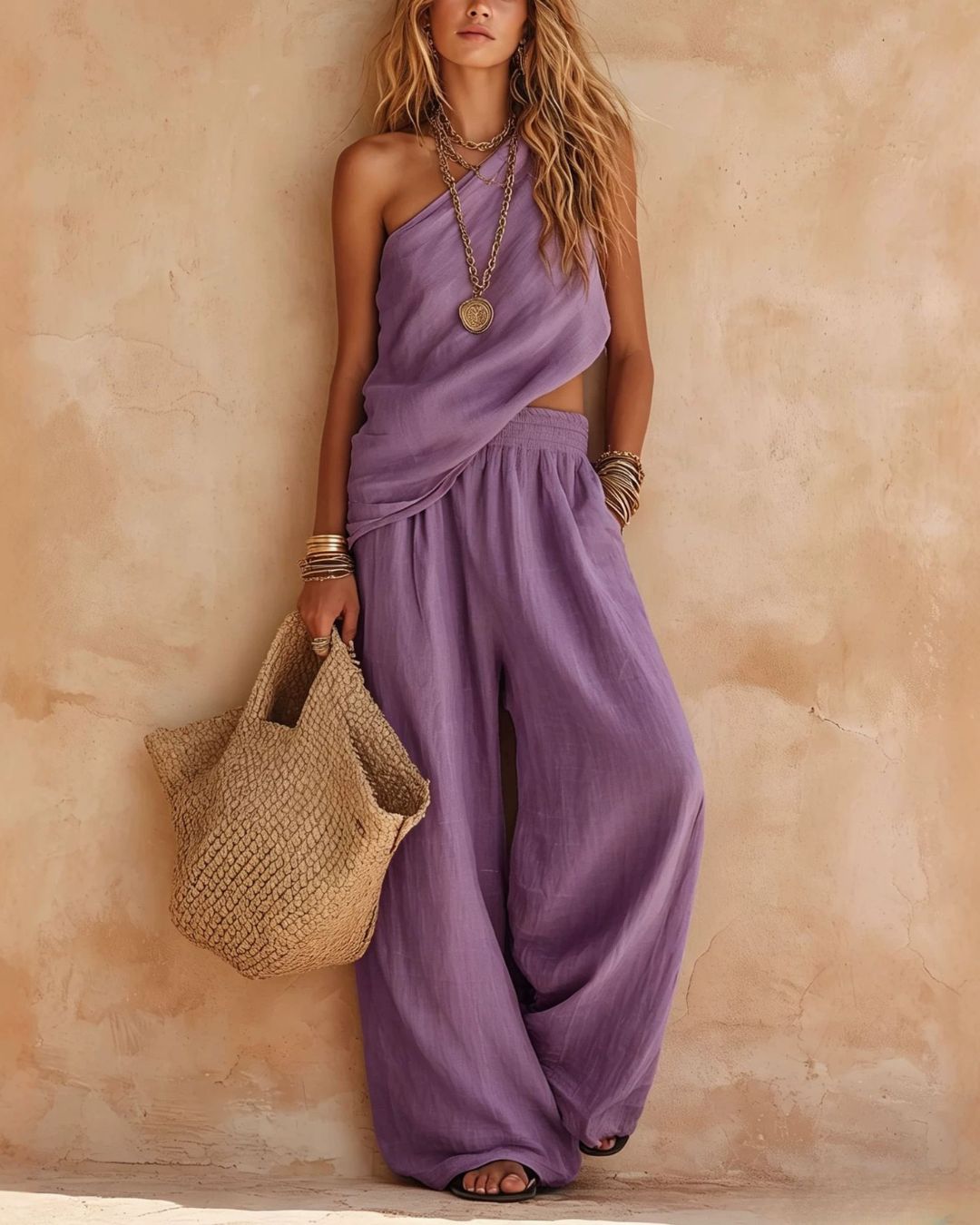 Casual One-Shoulder Ruched Set