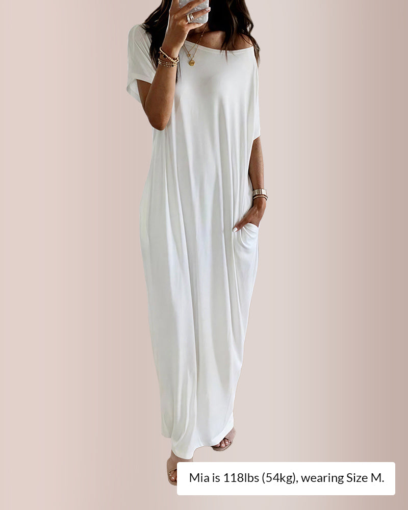 Solid Batwing Sleeve Lounge Dress
