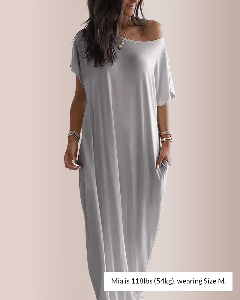 Solid Batwing Sleeve Lounge Dress