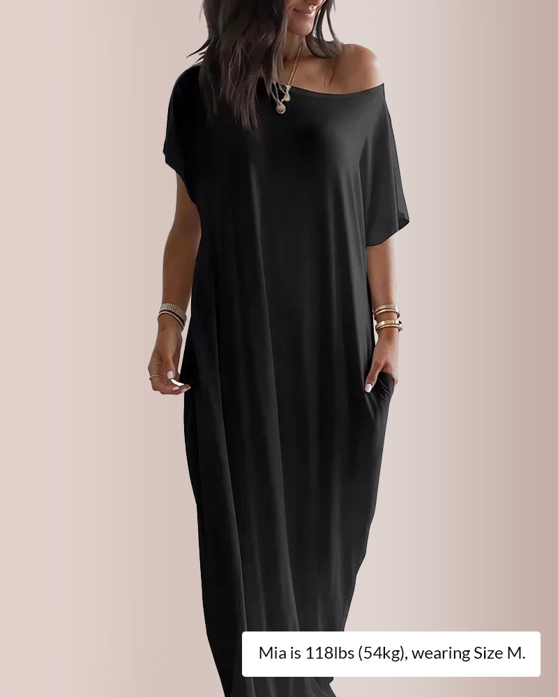 Solid Batwing Sleeve Lounge Dress