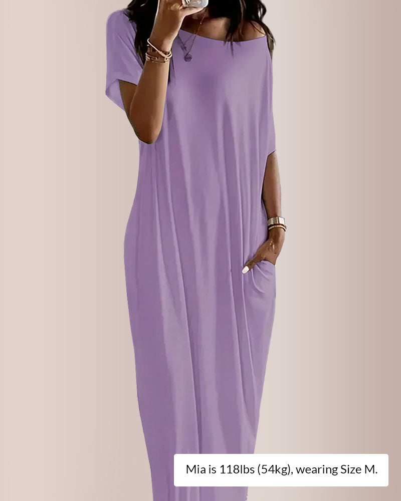 Solid Batwing Sleeve Lounge Dress