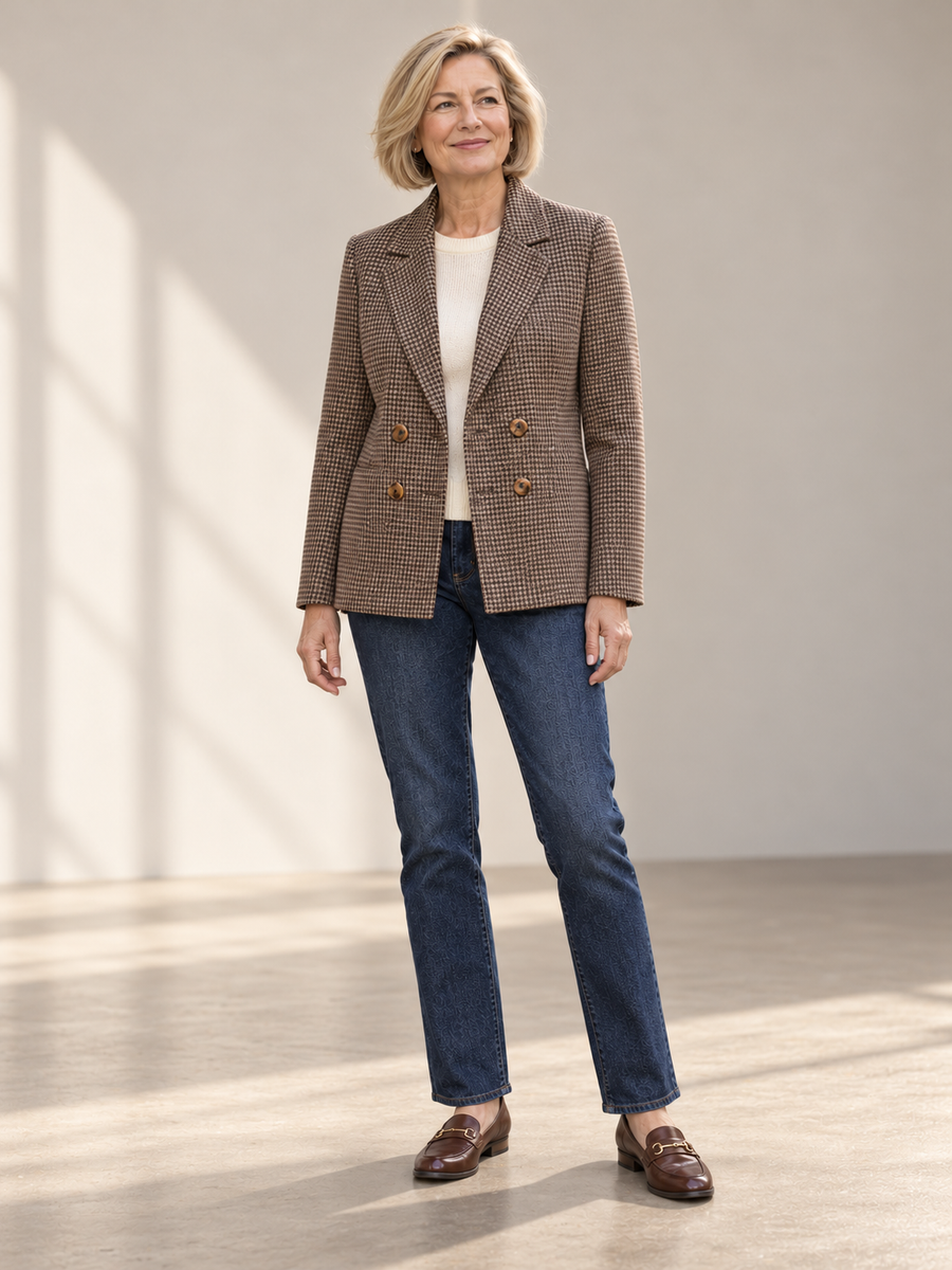 The Beatrix Houndstooth Blazer — studio view