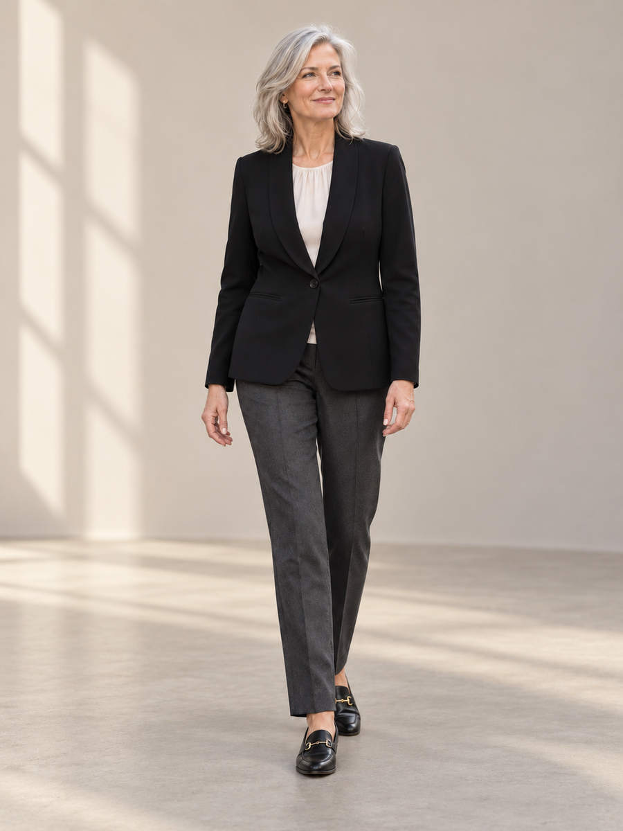 The Margot Shawl-Collar Blazer — studio view