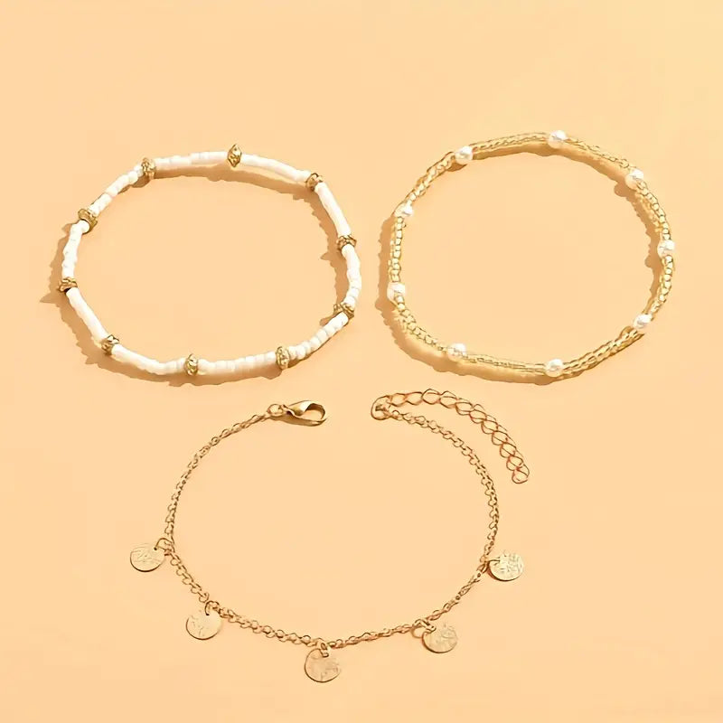 Coastal Charm 3-Piece Layered Anklet Set