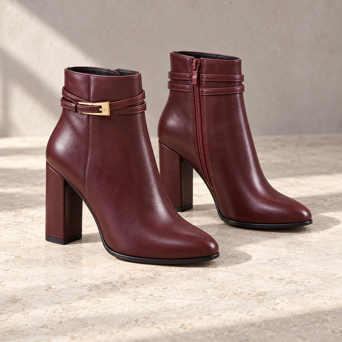Kensington Buckle Heel Ankle Boots