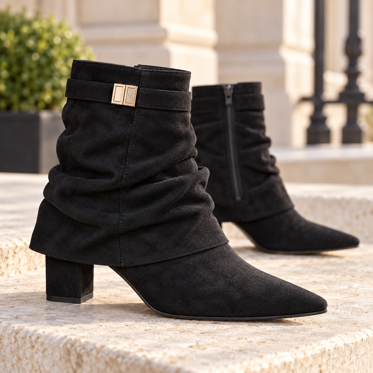 Mayfair Draped Buckle Ankle Boots