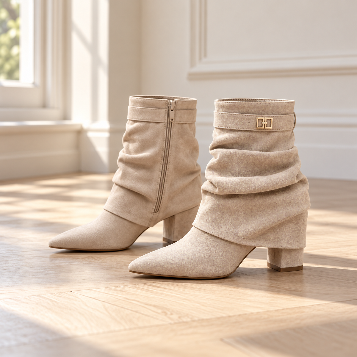 Mayfair Draped Buckle Ankle Boots