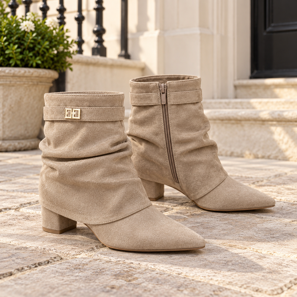 Mayfair Draped Buckle Ankle Boots
